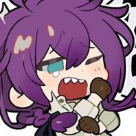 A chibi anime character with messy purple hair crying out in displeasure