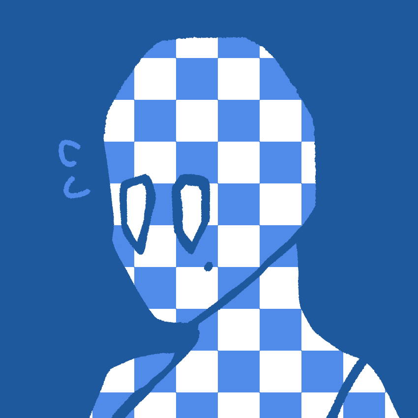 A simple silhouette with a blue-and-white grid texture. The nervous figure does not have a mouth, only eyes.